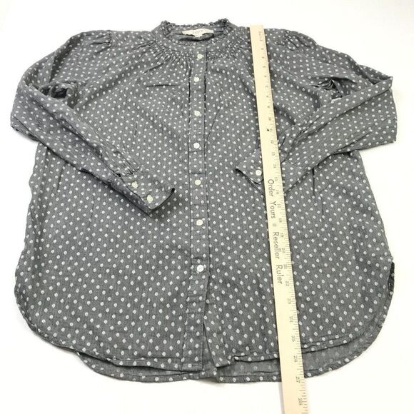 LOFT Womens Cotton Top Gray White Dot Print Button Down Shirt Long Sleeve Small - Picture 5 of 11